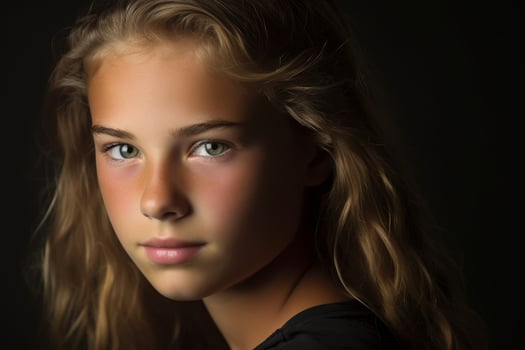 Pensive young girl with blonde hair photo