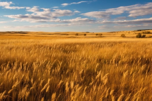 Vast golden wheat field under cloudy sky photo