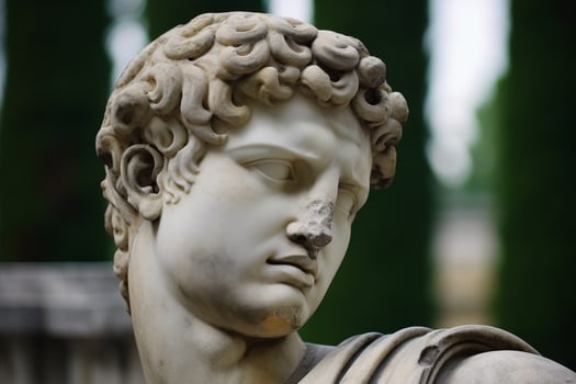 Closeup of a classical marble statue head photo