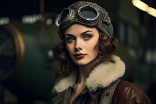 Vintage aviator woman with goggles and fur coat photo
