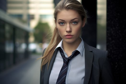 Serious young woman in business attire photo