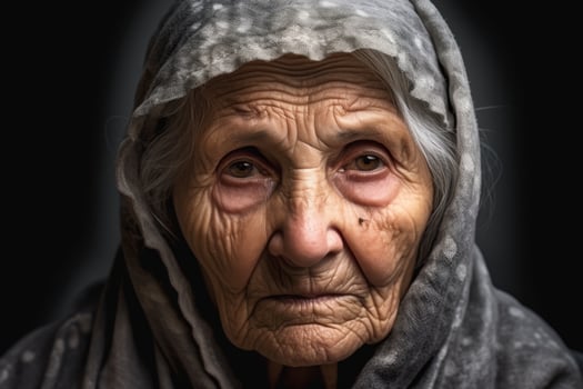 Weathered face of elderly woman photo