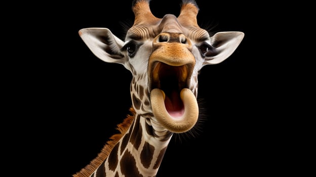 close up of a giraffe with an open mouth photo