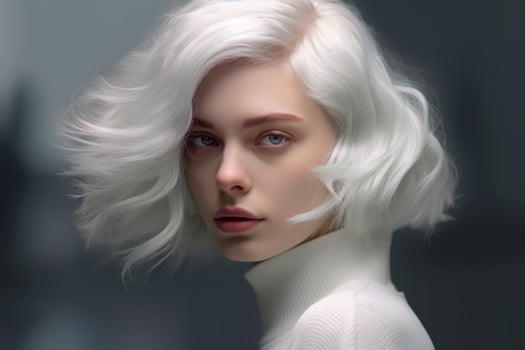 Striking portrait of a woman with platinum blonde hair photo