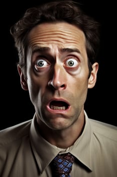 Surprised businessman with exaggerated facial expression photo