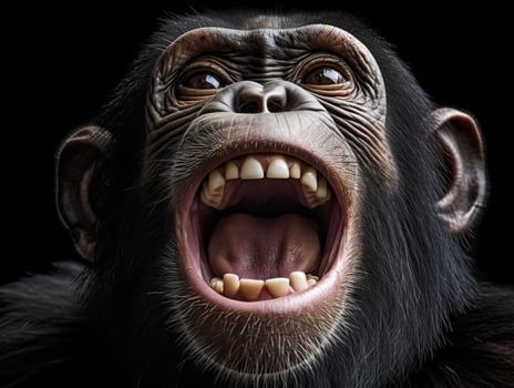 Angry chimpanzee with open mouth photo