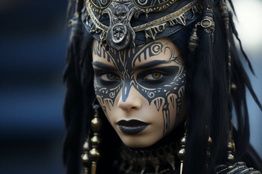 Mysterious warrior woman with tribal face paint photo