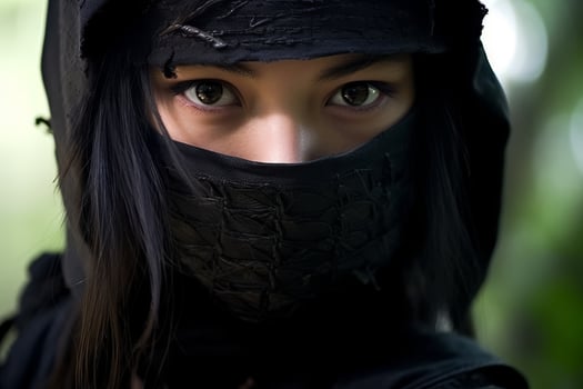 Mysterious person in black clothing and mask photo