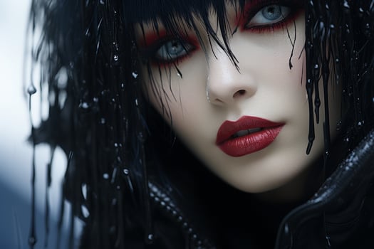 Mysterious woman with dark makeup and wet hair photo
