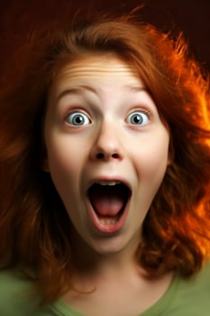 surprised woman with wide eyes and open mouth photo