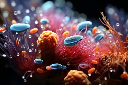 Vibrant underwater coral reef scene with colorful marine life photo