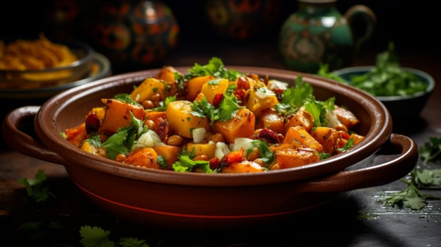 Delicious roasted vegetables in a rustic dish photo
