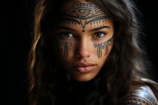 Mysterious woman with tribal face paint photo