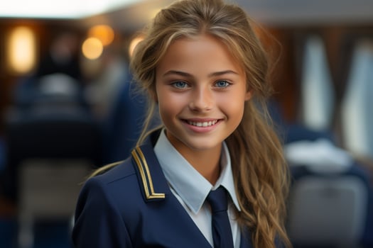 Smiling young woman in school uniform photo