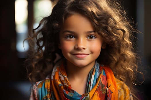 Smiling young girl with curly hair photo