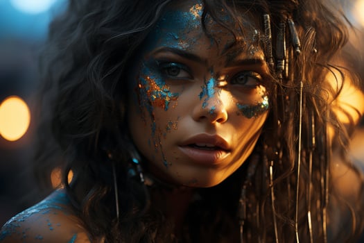 Mysterious woman with glittering makeup photo