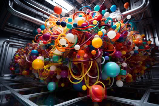 Colorful tangled wires and cables photo