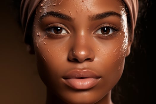 close up portrait of a beautiful young woman with dark skin and natural makeup photo