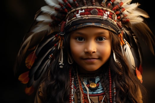 young indigenous child in traditional headdress photo