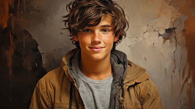 young man with curly hair in casual outfit photo