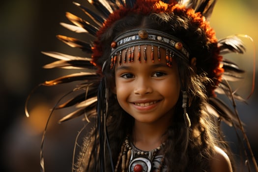 smiling indigenous child in traditional headdress photo