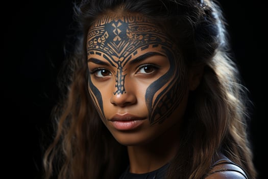 Powerful warrior woman with tribal face paint photo