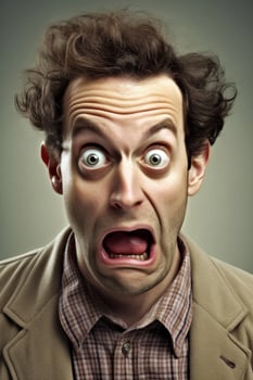 Surprised man with exaggerated facial expression photo