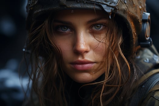 Intense gaze of a determined female soldier photo