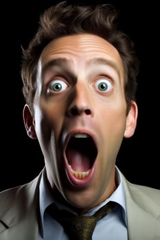 Shocked businessman with wide eyes and open mouth photo