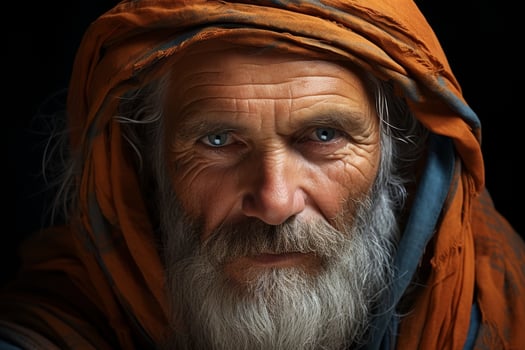 Weathered face of elderly man with long beard and turban photo