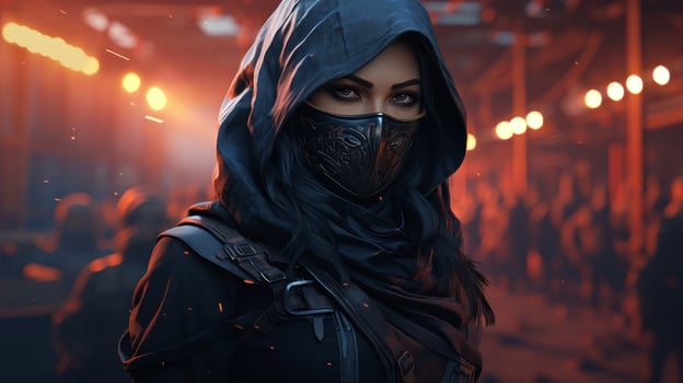 mysterious hooded figure in dark urban setting photo