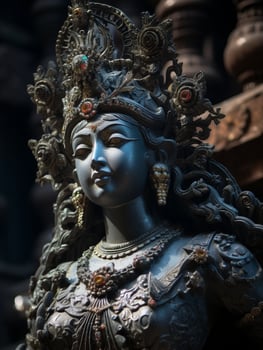 Ornate buddhist deity statue with intricate details photo
