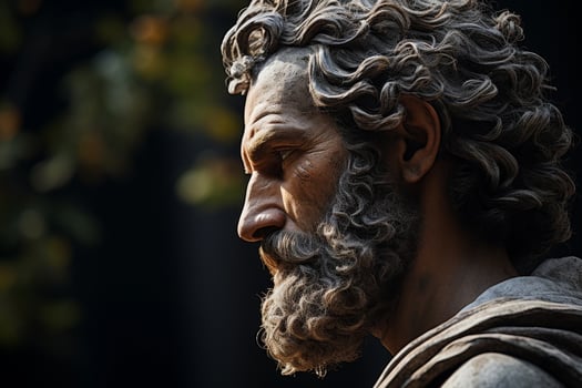 Weathered face of an elderly man with curly gray hair photo