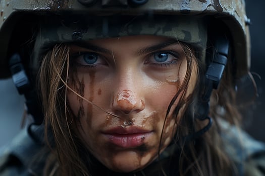Intense military soldier with blue eyes photo