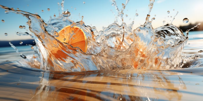 Refreshing orange splash in clear water photo