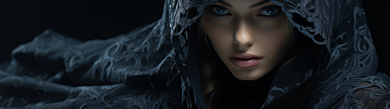 mysterious woman in dark hooded cloak photo