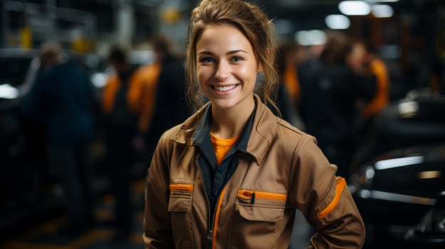 smiling woman in workwear photo