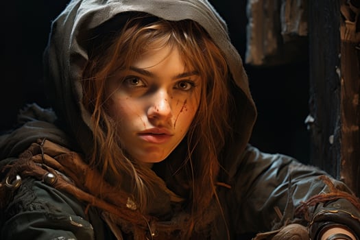 Mysterious hooded woman with a serious expression photo