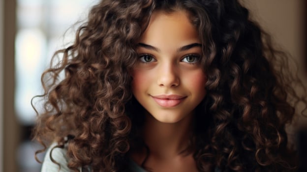 Smiling woman with curly hair photo