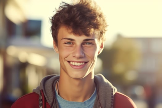 smiling young man with curly hair photo