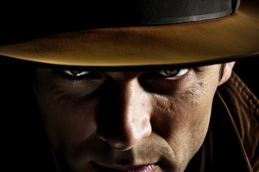 Intense cowboy staring with determination photo