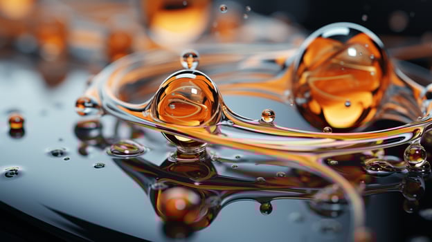 Amber colored glass sculpture with water droplets photo