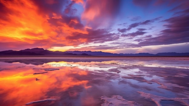 Vibrant sunset over serene lake reflection photo