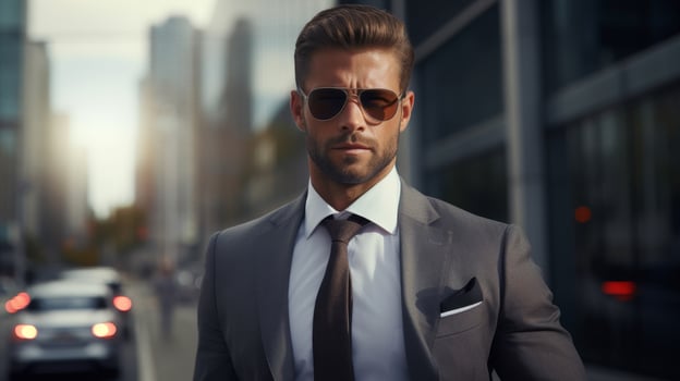 Confident businessman in suit and sunglasses photo