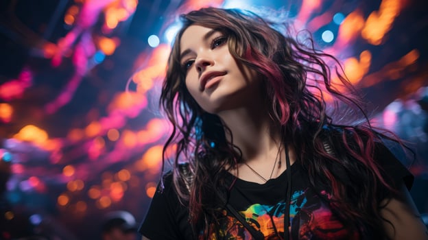 young woman with colorful hair and vibrant background photo