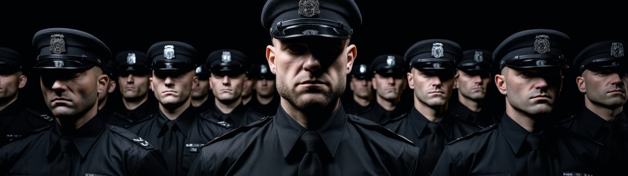 group of serious police officers in uniform photo