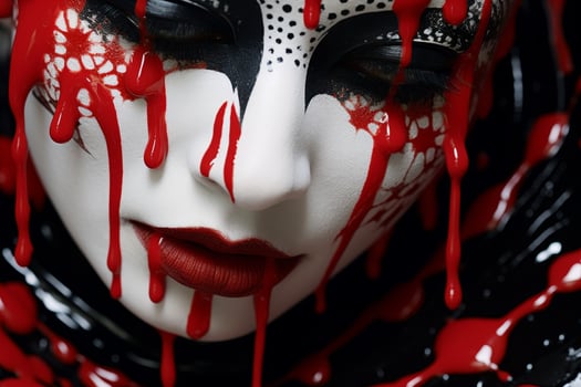 abstract face covered in red paint photo