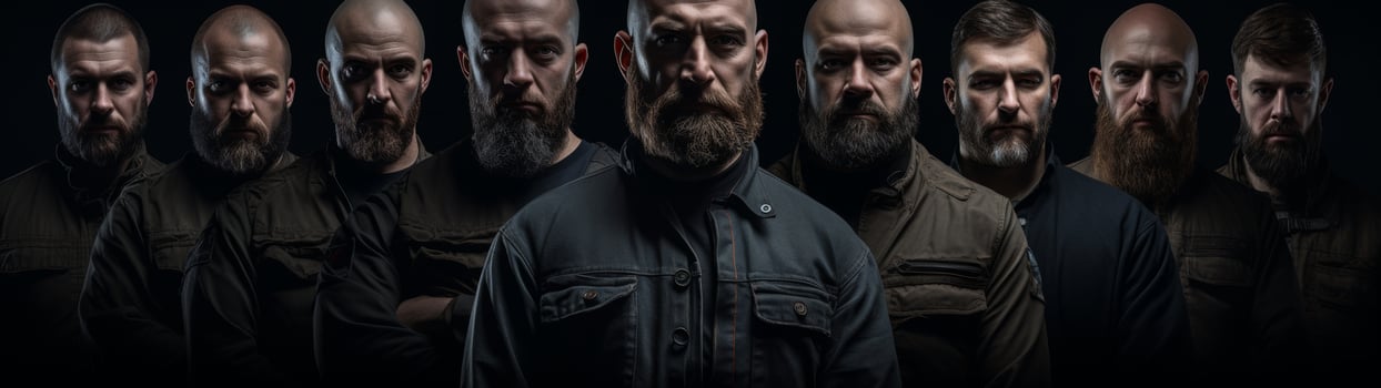 Rugged men with beards in dark clothing photo