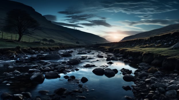 serene mountain landscape at dusk photo