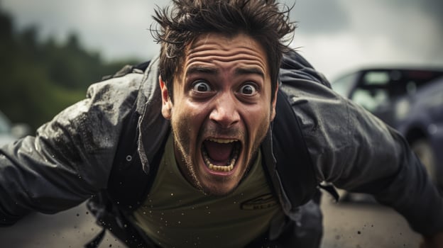 Shocked and surprised man with wide open mouth photo